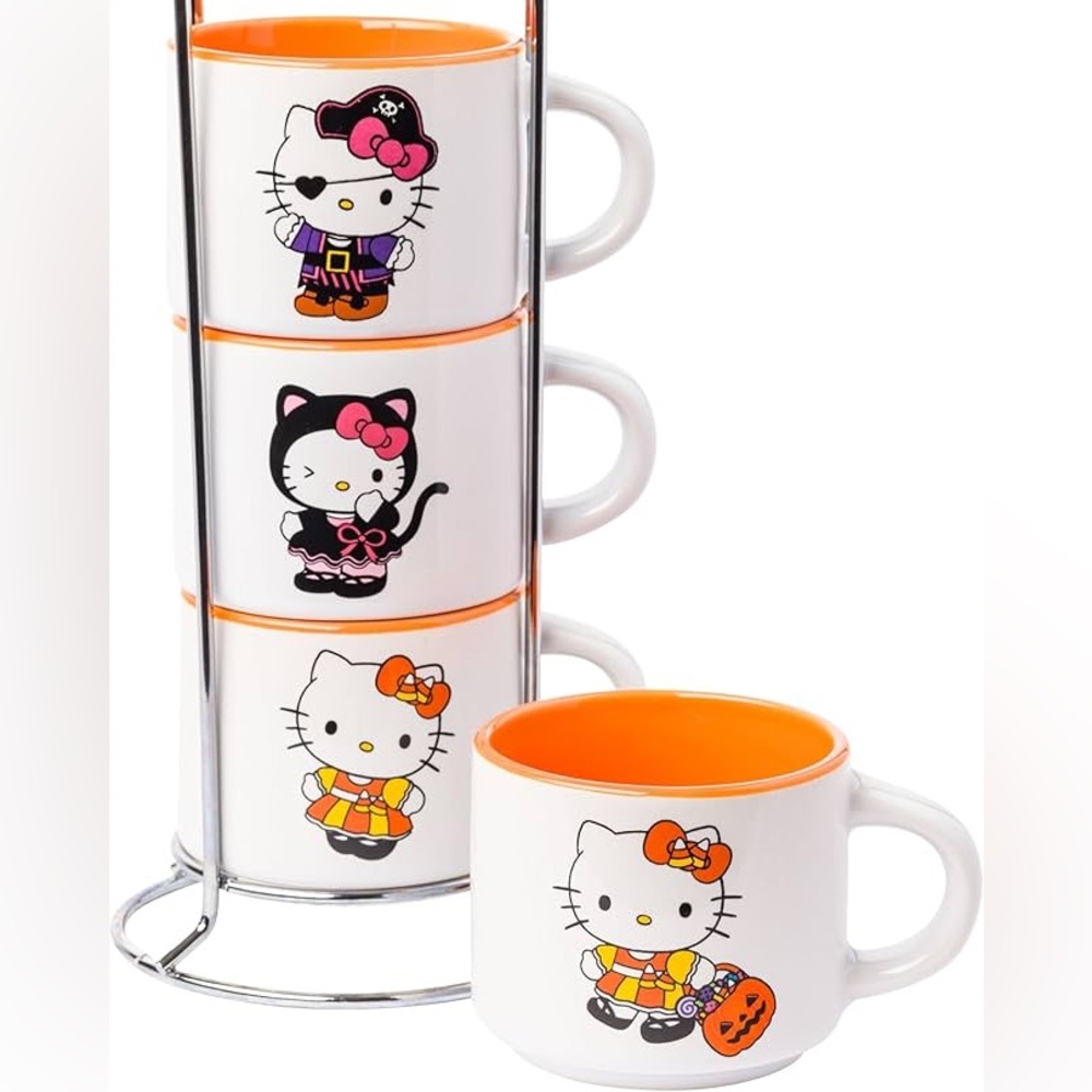 Hello Kitty Halloween Stacked Ceramic Mugs – Set of 4 | 3 oz Mini Cups